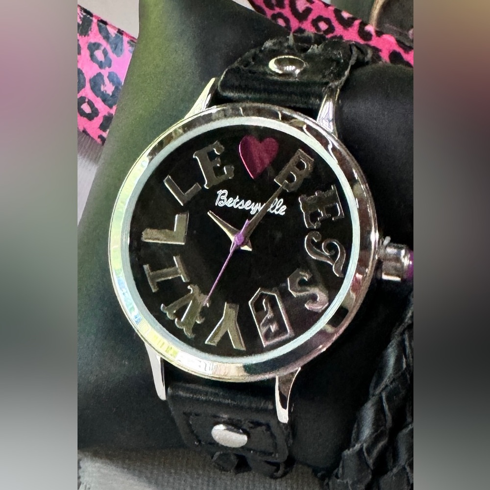 Betsey Johnson Goes 40  Black  Double-Wrap Watch